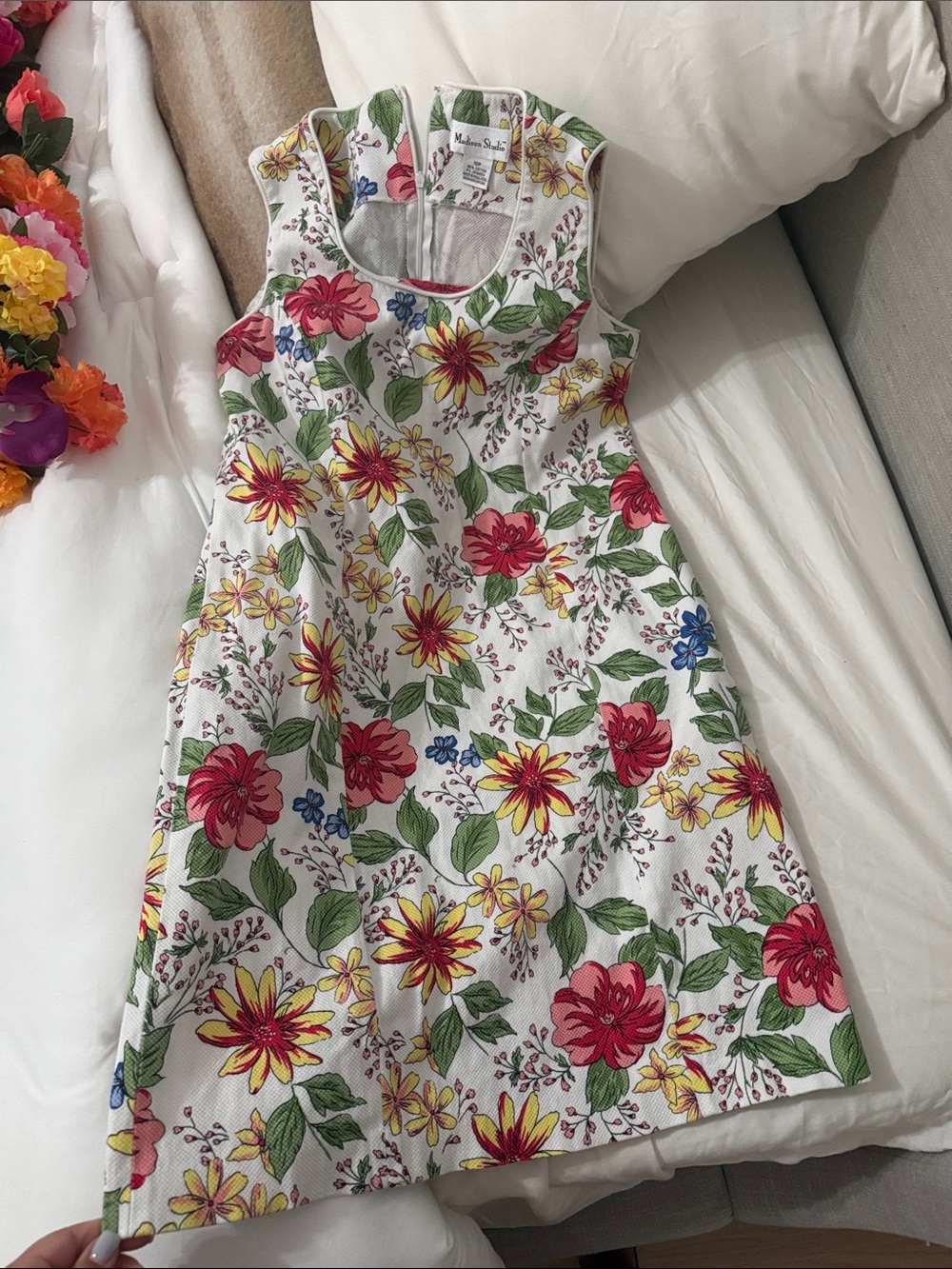 Madison Studio White Floral Print One-Piece with Yellow & Green Accents - Picture 2 of 3